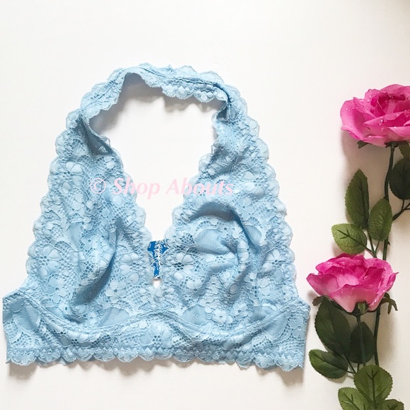 Free People Galloon Lace Halter Bralette Baby Blue - Picture 2 of 8